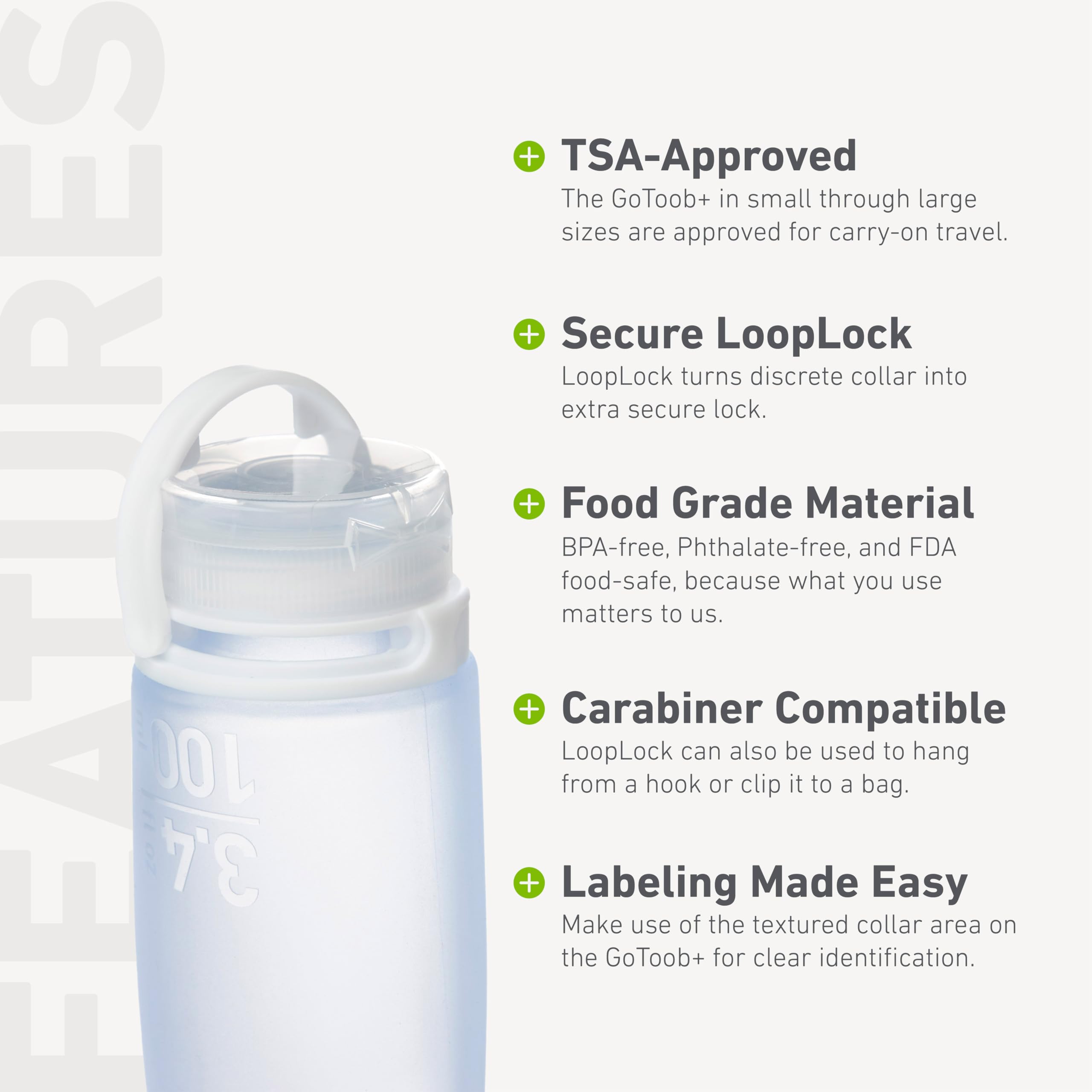 humangear GoToob+ (Large) | Refillable Silicone Travel Bottle | Locking Lid | Food-Safe Material | Clear, Large (3.4 fl.oz.; 100